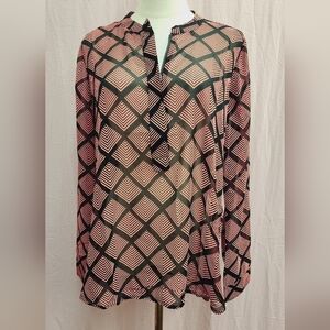 LUMIÈRE Long Sleeve Quarter Zip Geometric Tunic Blouse